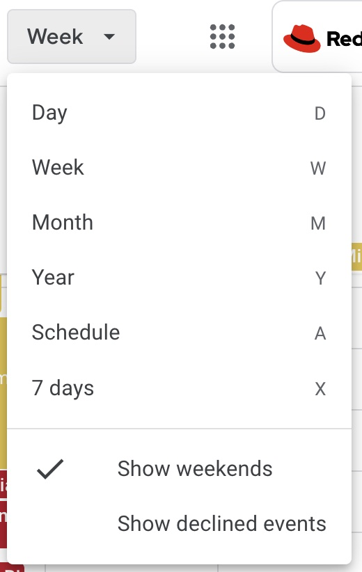Google Calendar menu to show declined events